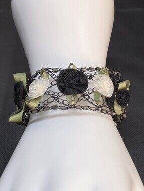 Lisa Toland Black Floral Wire Mesh Bracelet Artisan Boho Gothic